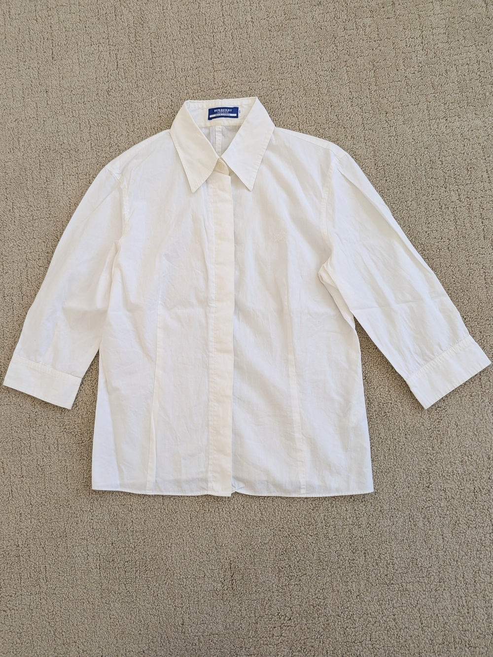 Burberry Blue Label Button Up Shirt Women 40 White 3/4 Sleeve Japan Designer